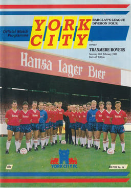 York City v Tranmere Rovers Match Programme 1989-02-18